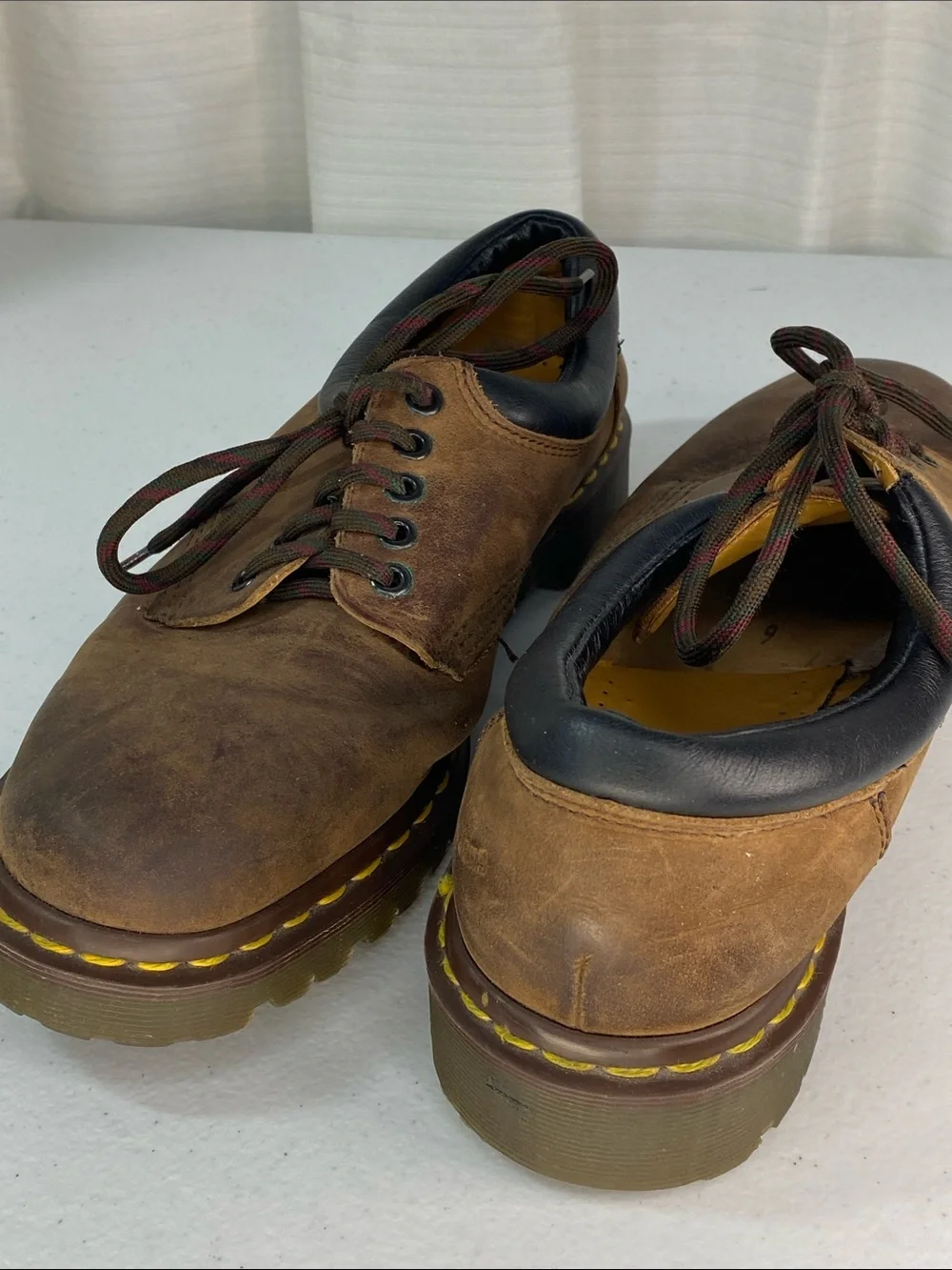 Dr. Martens Brown Leather Derby Shoes with Yellow Stitching